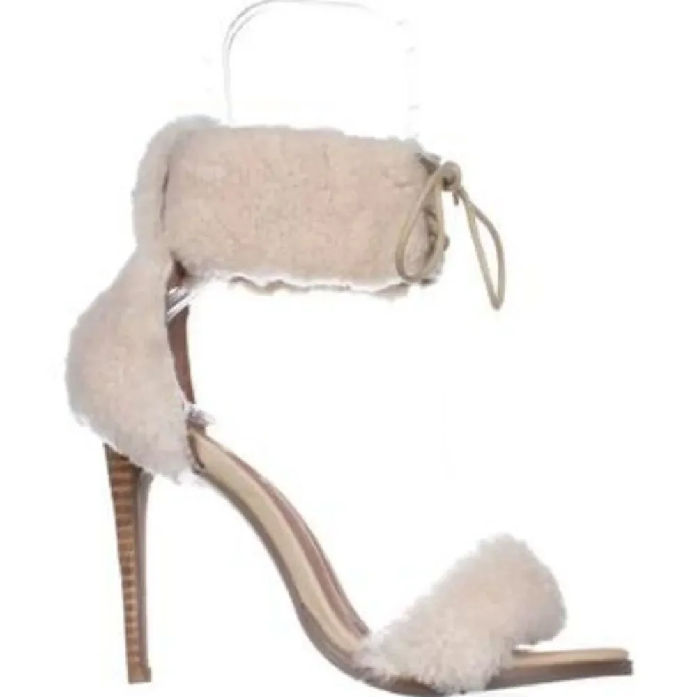 JAGGAR Transcendence Shearling Fur Heels in Natural Lace Up NIB Women's Size 7.5
